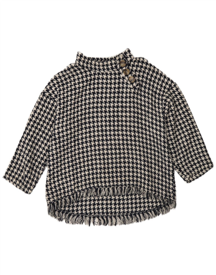 Zara Γυναικείο πουλόβερ με λαιμό κουμπιά UK 14 Medium Black Houndstooth