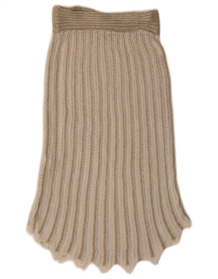 Vintage γυναικεία φούστα 2 τεμαχίων UK 8 Small W26 μπεζ ριγέ ακρυλικό