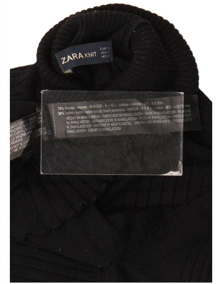 Zara Γυναικείο πουλόβερ με ρολό λαιμόκοψη UK 8 Small Black Viscose