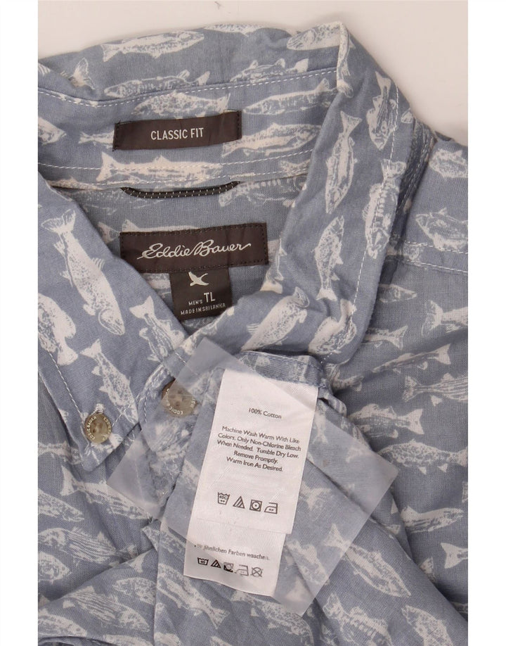 EDDIE BAUER Ανδρικό ψηλό, αφηρημένο μοτίβο, κοντομάνικο πουκάμισο μεγάλο μπλε