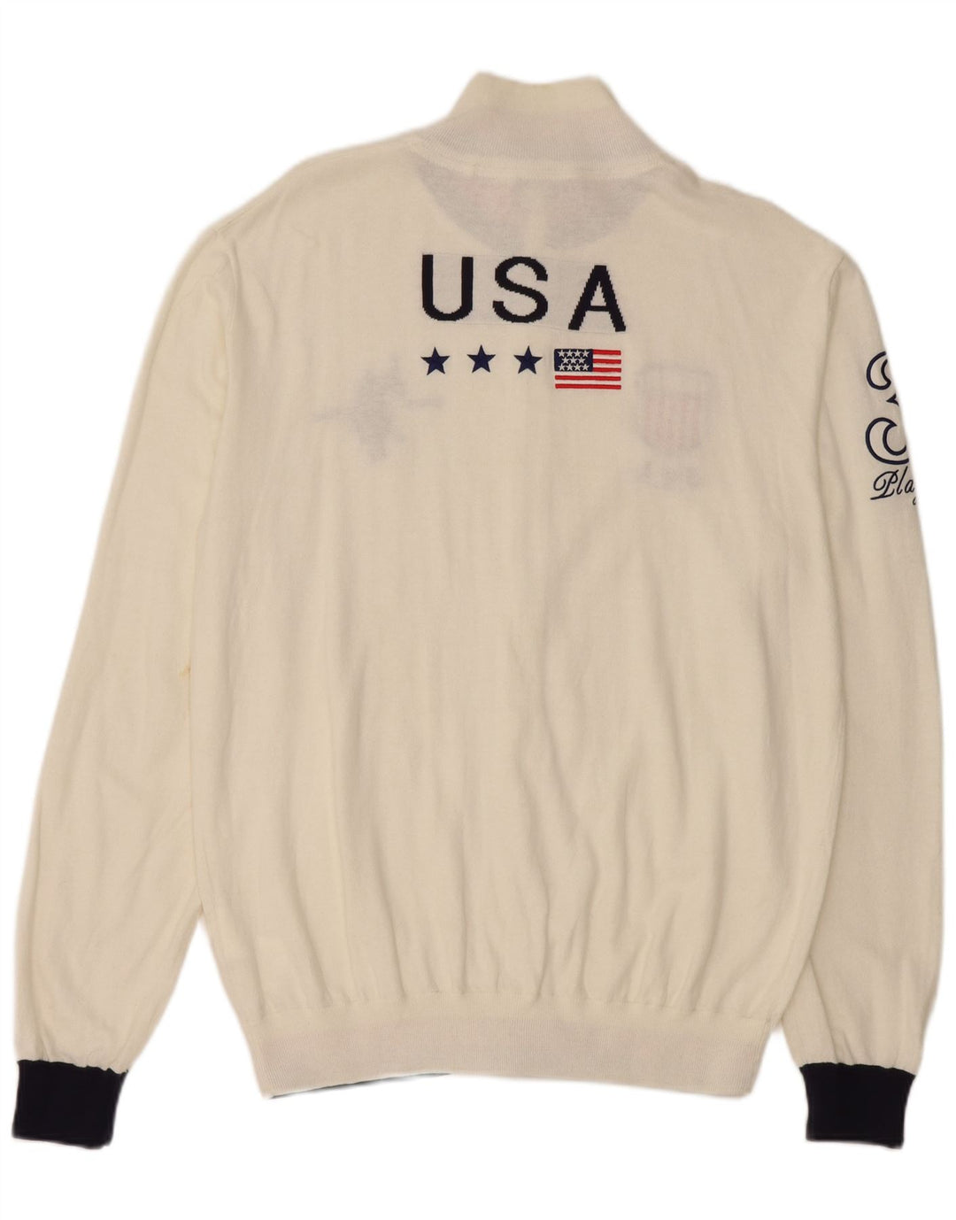 US POLO ASSN. Ανδρικό πουλόβερ USA Graphic Cardigan 2XL Λευκό βαμβακερό