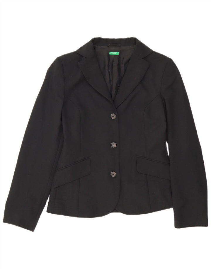 Benetton Γυναικείο Μπουφάν Blazer 3 Κουμπιών IT 42 Μεσαίο Μαύρο Πολυεστέρας