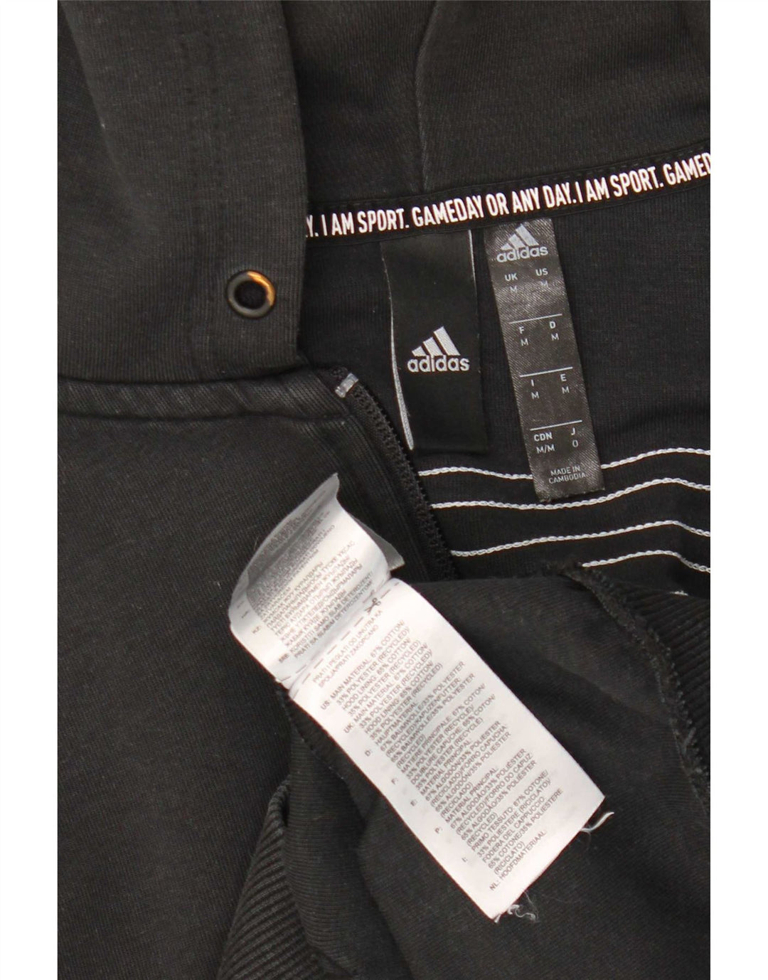 Ανδρικό πουλόβερ με κουκούλα με φερμουάρ Adidas, μεσαίο μαύρο βαμβακερό