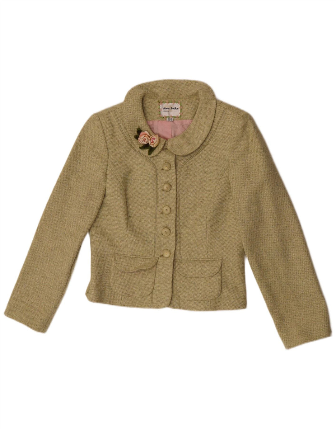 Aideen Bodkin Γυναικείο μπλέιζερ με 5 κουμπιά μπουφάν UK 14 Large Green Wool