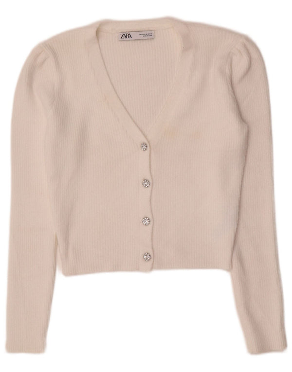 Zara Γυναικεία Ζακέτα Crop UK 12 Medium White Nylon