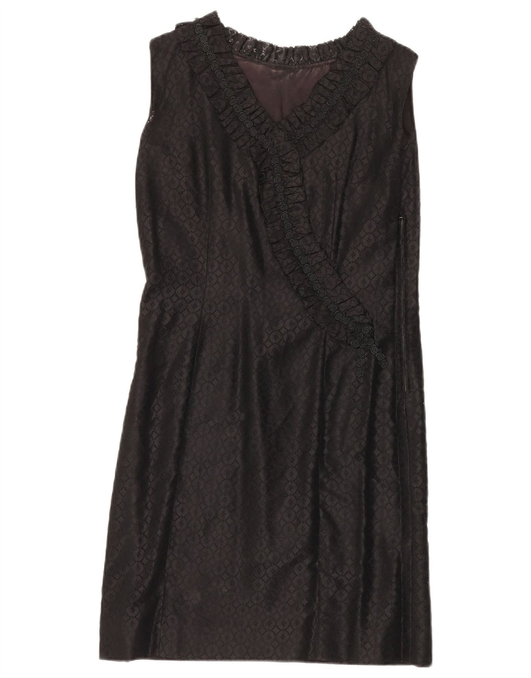 VINTAGE Γυναικείο Αμάνικο Lace Shift φόρεμα UK 12 Medium Black Floral