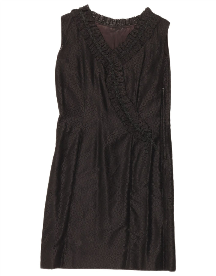 VINTAGE Γυναικείο Αμάνικο Lace Shift φόρεμα UK 12 Medium Black Floral