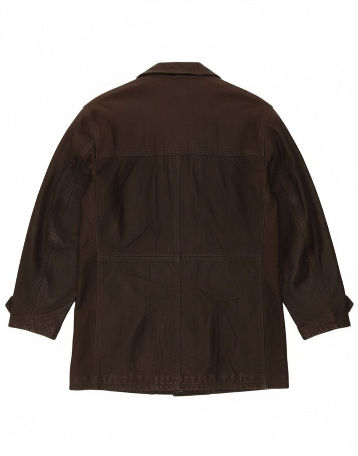 Vintage Ανδρικό Διπλό Δερμάτινο Παλτό IT 54 2XL Καφέ Δερμάτινο