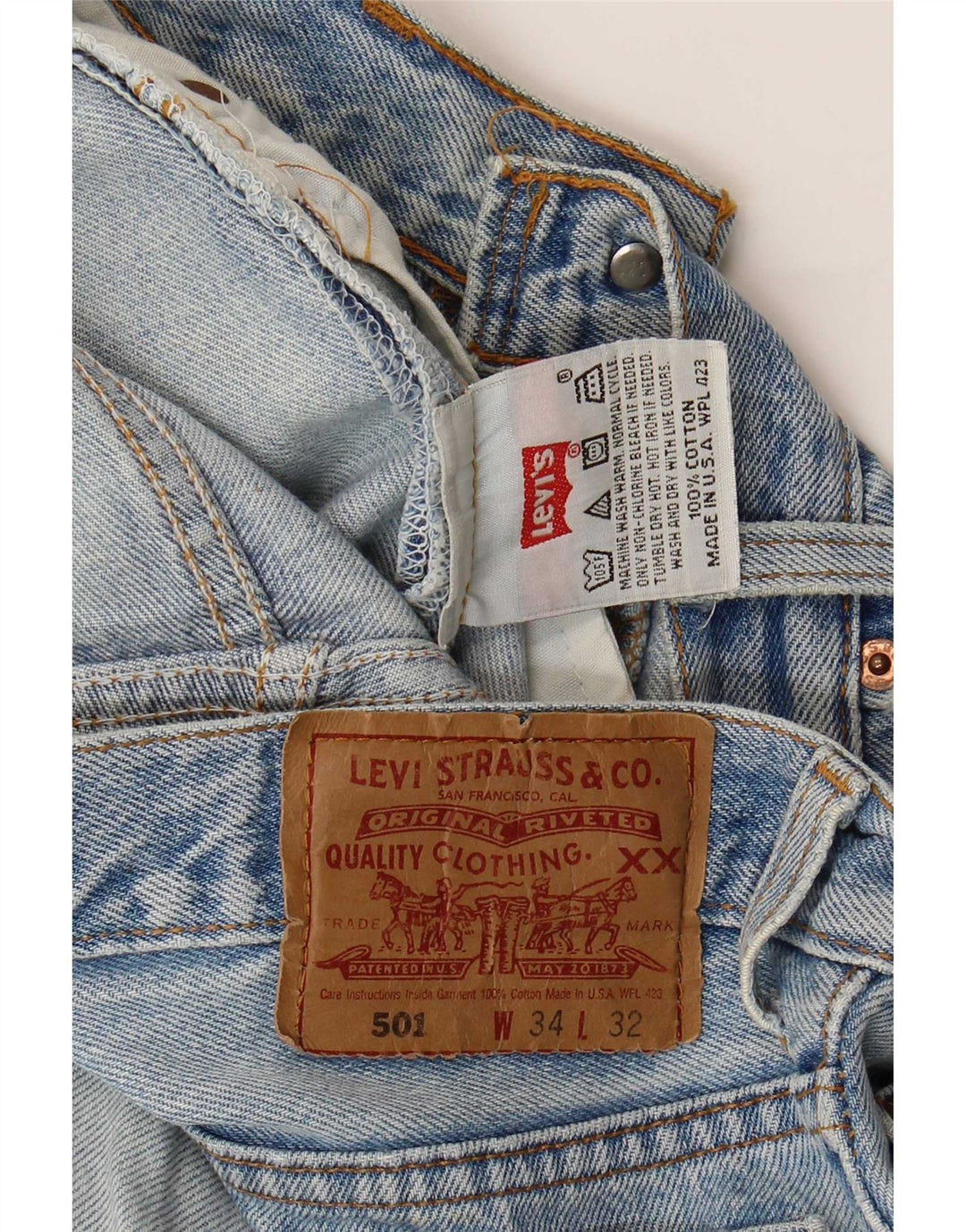 Levi's Mens 501 Distressed Straight Jeans W34 L29 Μπλε βαμβακερό