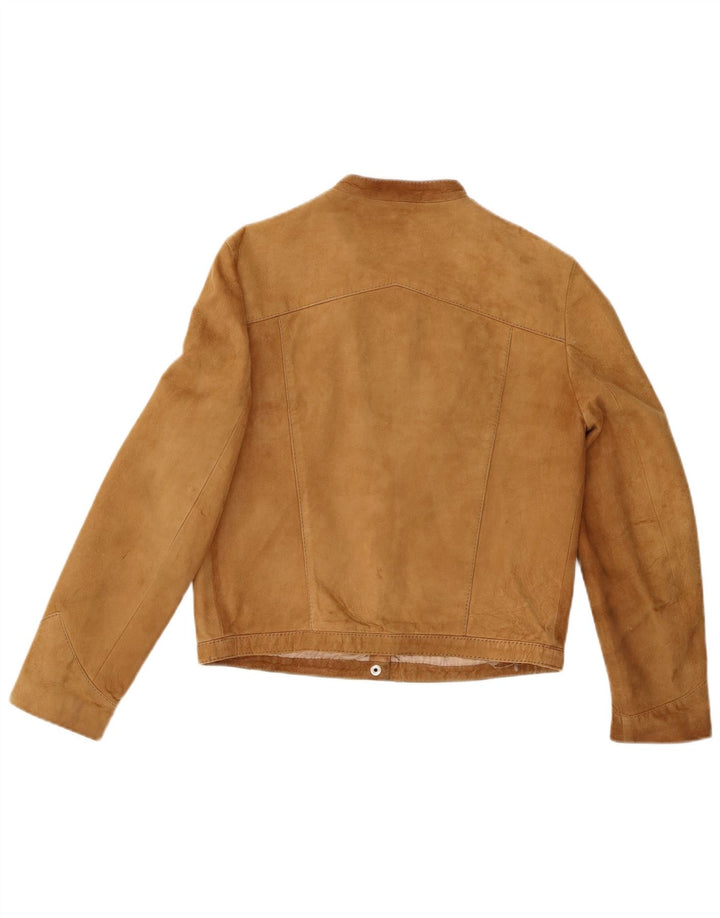 Vintage Γυναικείο Crop Suede Bomber Jacket UK 12 Medium Beige Leather