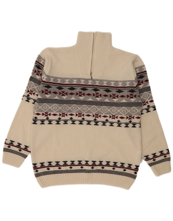 Vintage ανδρικό πουλόβερ με φερμουάρ XL Beige Fair Isle Polyacrylic