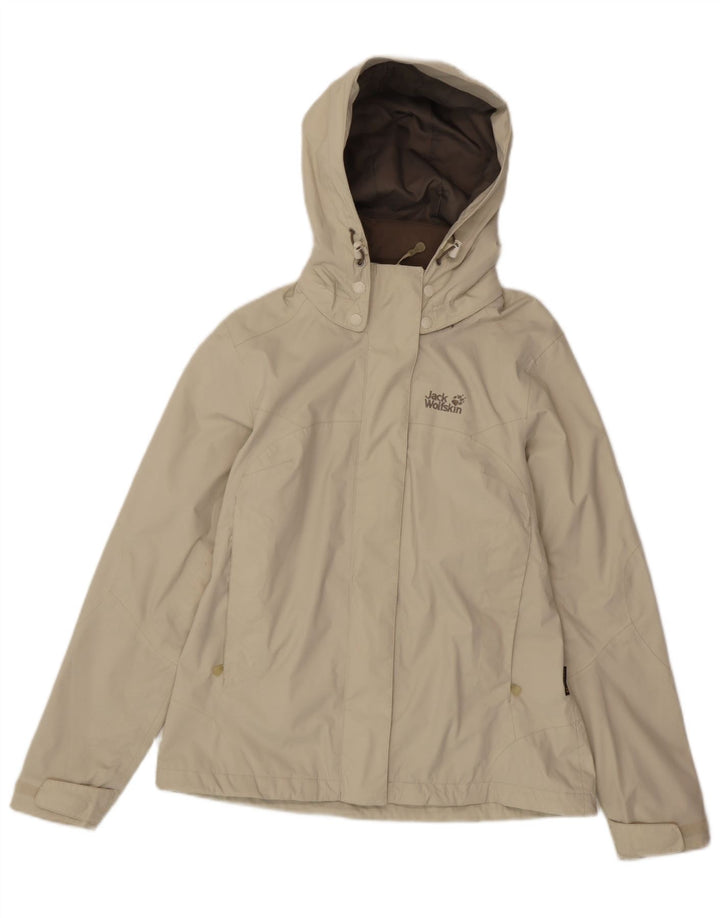 Jack Wolfskin γυναικείο μπουφάν βροχής με κουκούλα UK 8/10 Μικρό μπεζ πολυαμίδιο