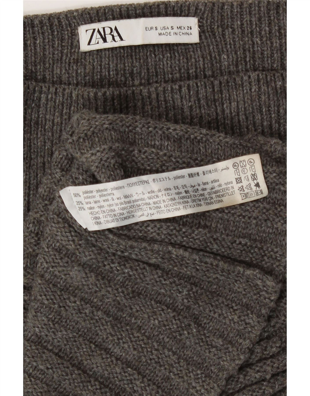 Zara Γυναικεία Πλεκτή Φούστα A-Line Small W26 Grey Polyester