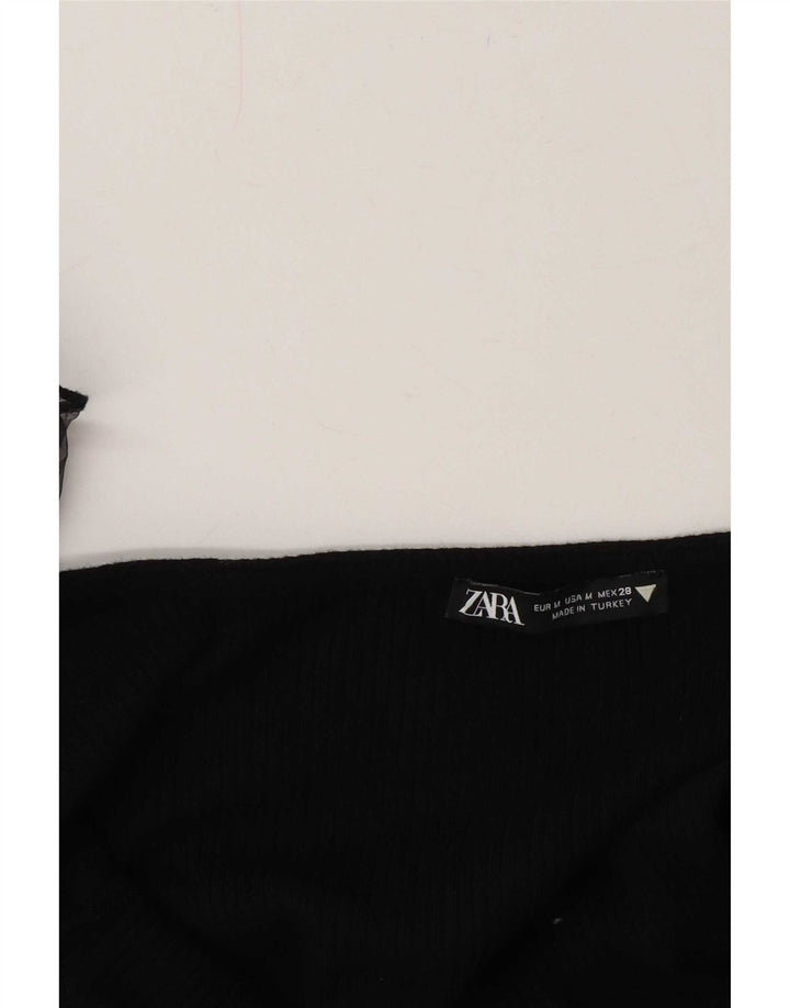 Zara Γυναικείο βολάν μπροστά Crop Top UK 12 Medium Black
