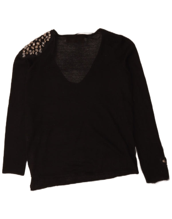 Zara Γυναικείο πουλόβερ με V λαιμόκοψη UK 16 Large Black Spotted