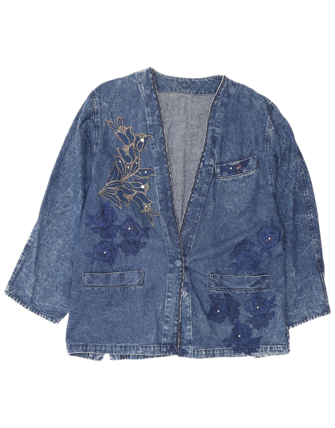 Vintage Γυναικείο τζιν τζιν μπουφάν IT 42 μεσαίου μπλε βαμβακερό γραφικό