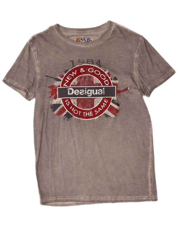 Desigual Mens Graphic T-Shirt Top Medium Grey Cotton