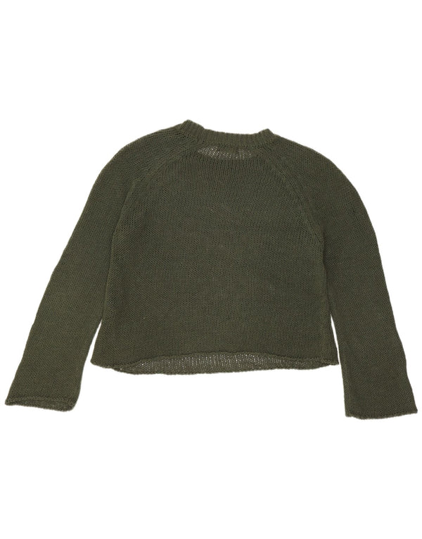 Massimo Dutti Γυναικείο Crop Crew Neck Jumper πουλόβερ UK 10 Small Khaki Cotton