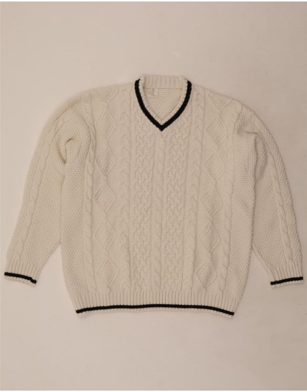 Vintage γυναικείο πουλόβερ με λαιμόκοψη UK 20/22 XL λευκό ακρυλικό