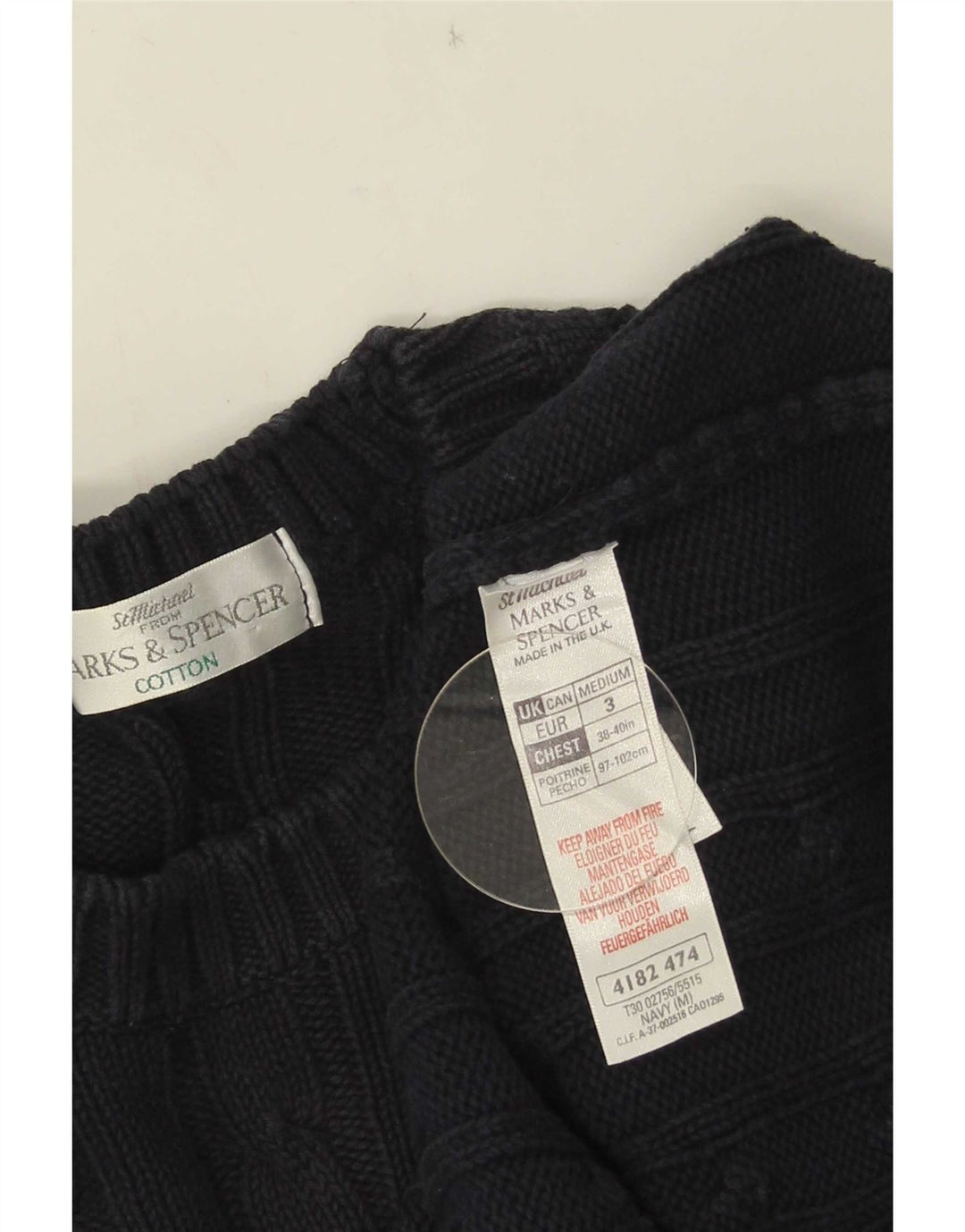 Marks & Spencer Ανδρικό πουλόβερ με λαιμόκοψη μεσαίου μπλε βαμβακερό