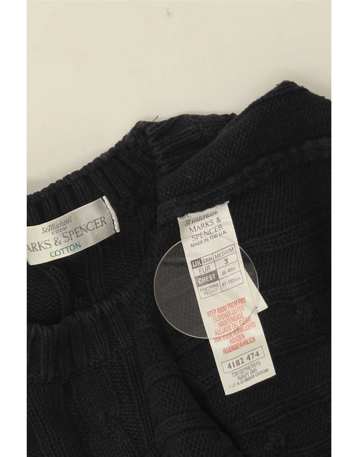 Marks & Spencer Ανδρικό πουλόβερ με λαιμόκοψη μεσαίου μπλε βαμβακερό