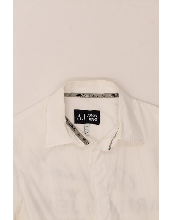 ARMANI JEANS Mens Graphic Shirt Medium White Vintage Armani Jeans and Second-Hand Armani Jeans from Messina Hembry 