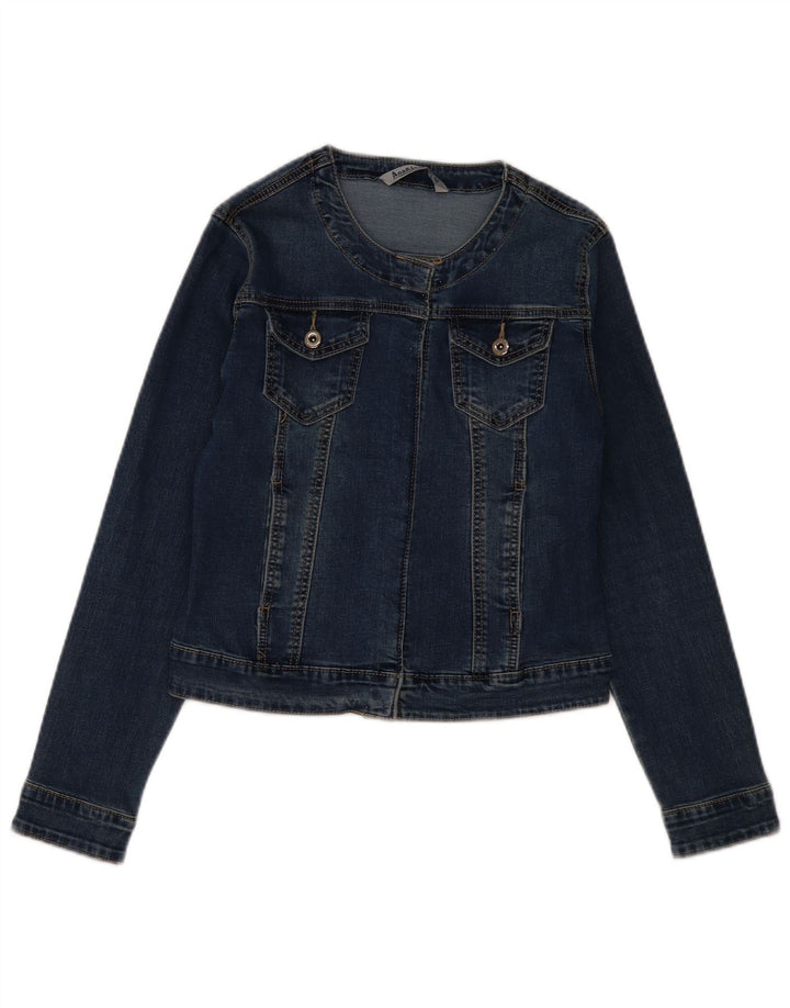 Vintage Γυναικείο Crop Τζιν Μπουφάν UK 12 Medium Navy Blue Cotton