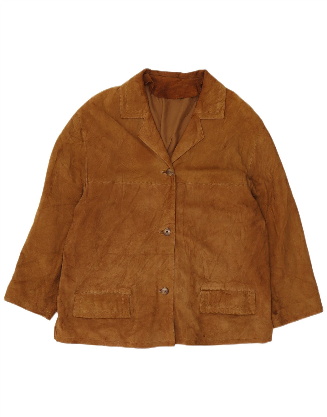 VINTAGE Γυναικείο Σουέντ Μπλέιζερ με 3 κουμπιά UK 16 Μεγάλο Καφέ