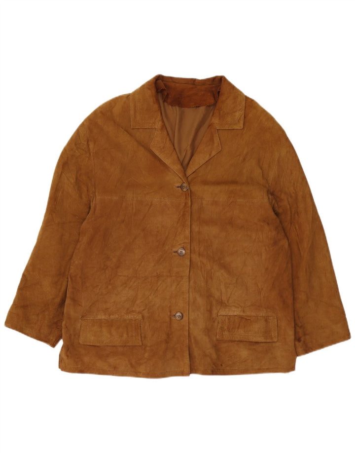 VINTAGE Γυναικείο Σουέντ Μπλέιζερ με 3 κουμπιά UK 16 Μεγάλο Καφέ