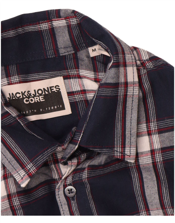 Ανδρικό φανελένιο πουκάμισο Jack & Jones με μεσαίο μπλε ναυτικό καρό βαμβακερό