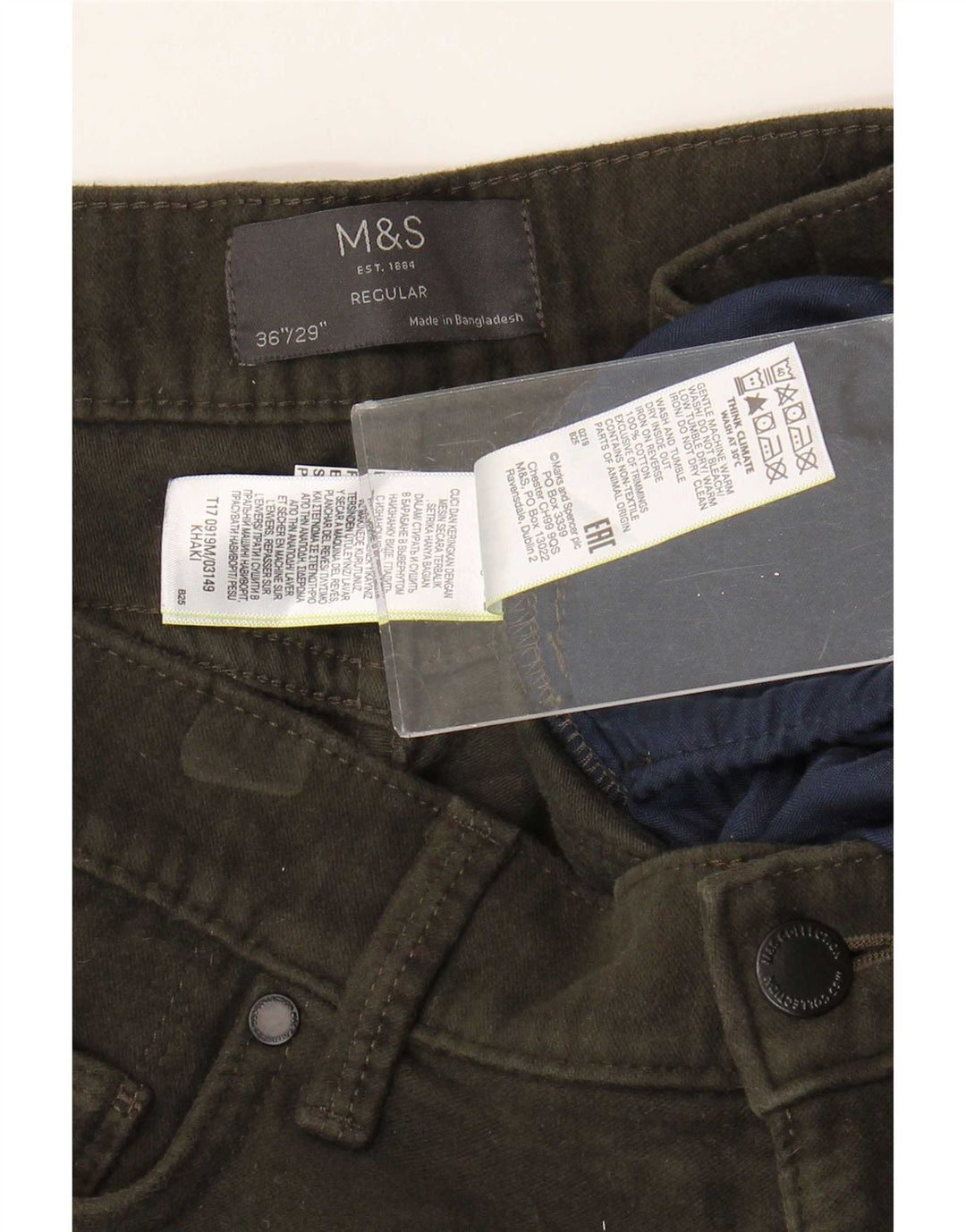 Marks & Spencer Ανδρικό τζιν με κανονική εφαρμογή ίσιο W36 L29 Χακί βαμβακερό
