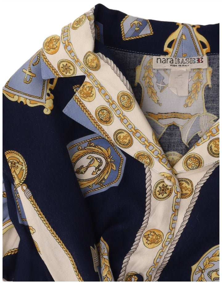 VINTAGE Γυναικείο πουκάμισο Abstract Pattern Μπλούζα UK 14 Medium Navy Blue