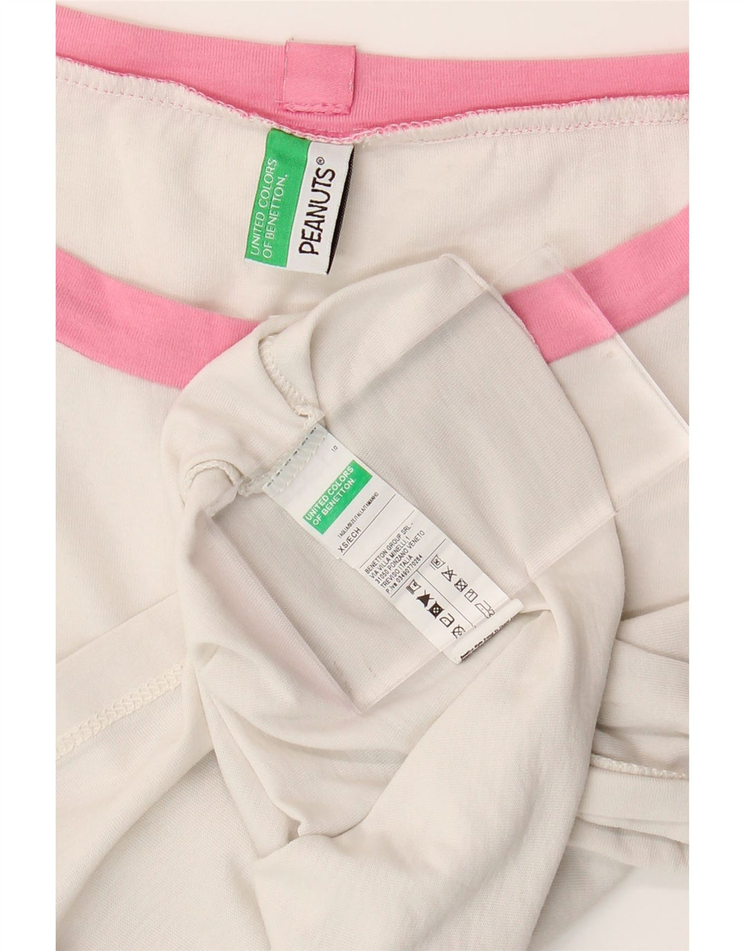 BENETTON Γυναικείο T-Shirt Peanuts Crop Top UK 6 XS Λευκό βαμβακερό