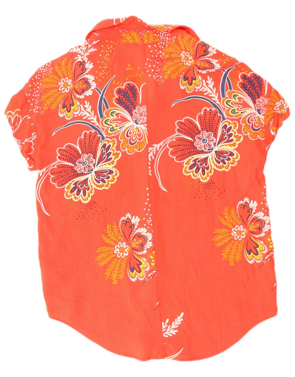 DESIGUAL Γυναικείο κοντομάνικο πουκάμισο γραφικό μπλούζα UK 14 Μεσαίο ροζ λουλουδάτο