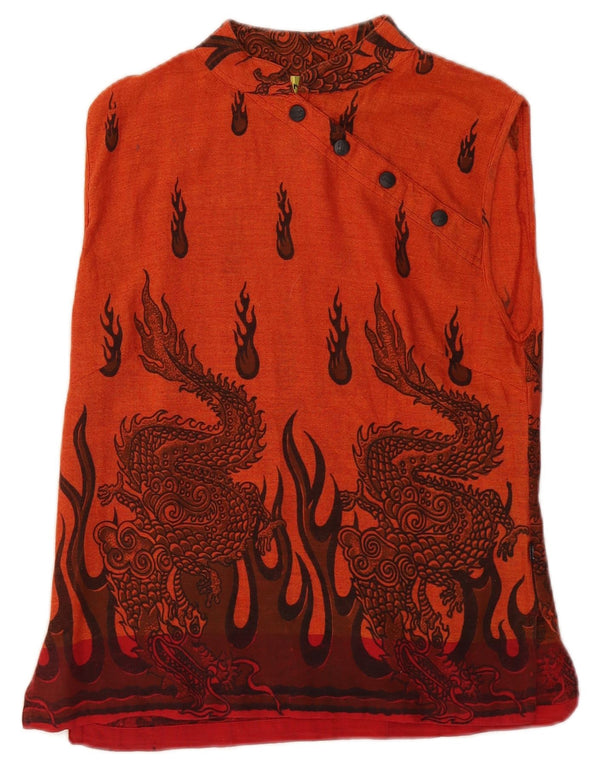 Vintage γυναικεία αμάνικη μπλούζα τοπ UK 14 Medium Orange Animal print