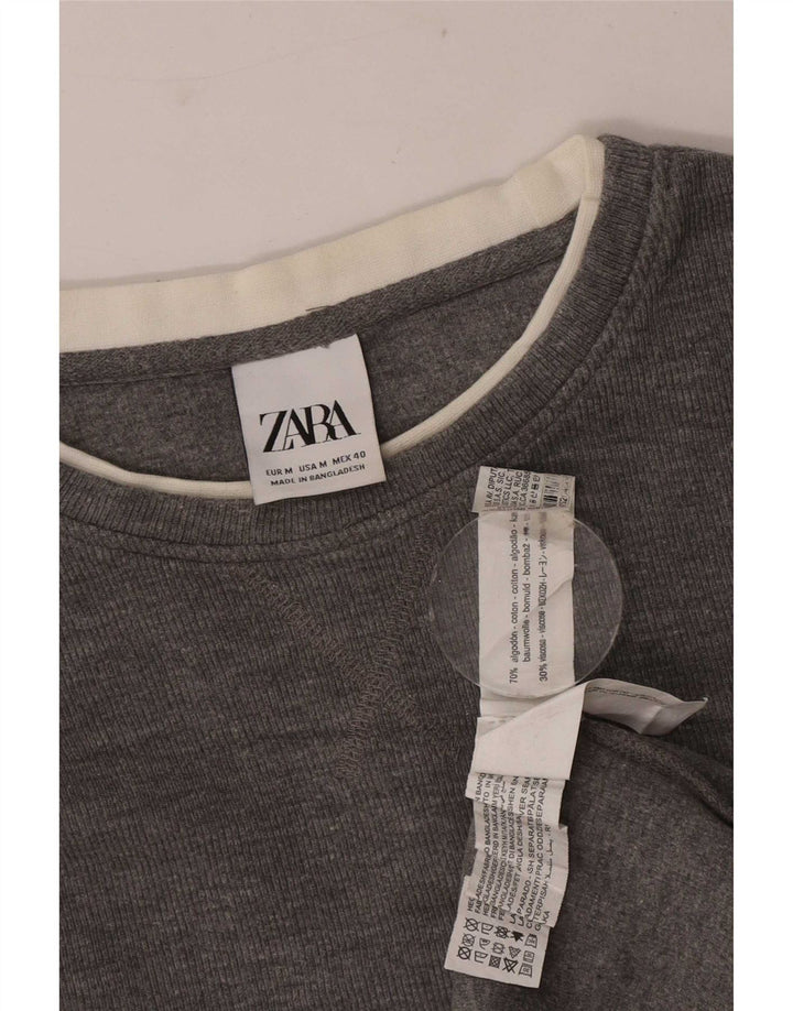Ανδρικό τοπ Zara με μακρυμάνικο μεσαίο γκρι βαμβακερό