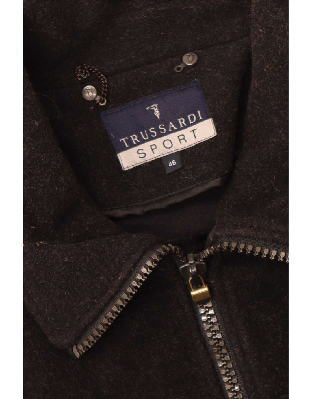 Ανδρικό παλτό αντιανεμικό Trussardi Loose Fit IT 46 Small Black Wool