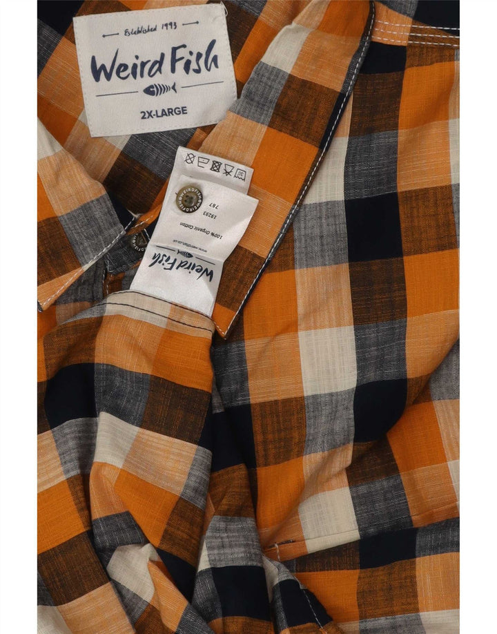 Ανδρικό κοντομάνικο πουκάμισο Weird Fish 2XL πορτοκαλί Gingham Cotton