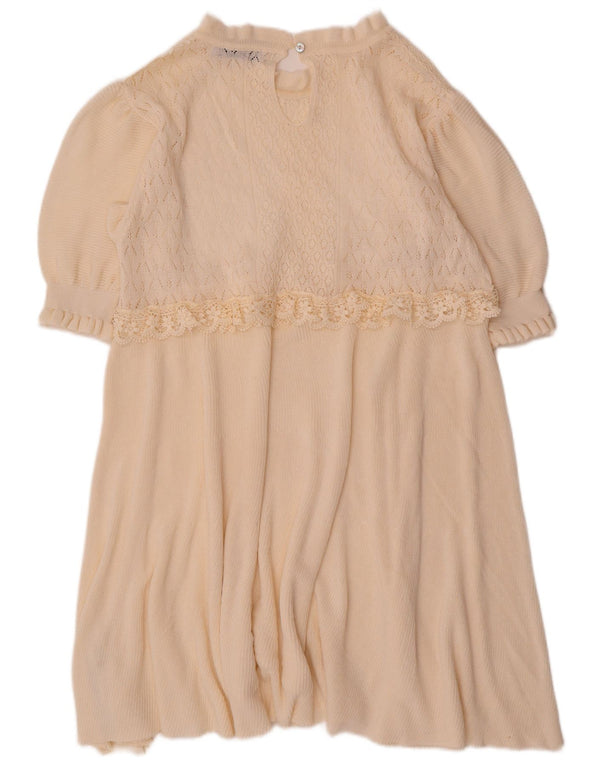 Zara γυναικείο πλεκτό φόρεμα 3/4 με μανίκια UK 14 Medium Off White Polyester