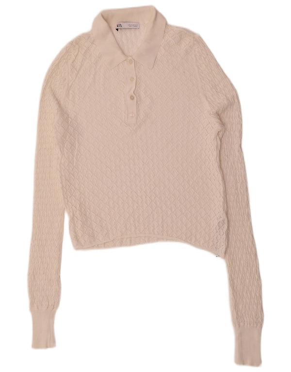 Zara Γυναικείο πουλόβερ Polo Neck Jumper UK 12 Medium White Viscose
