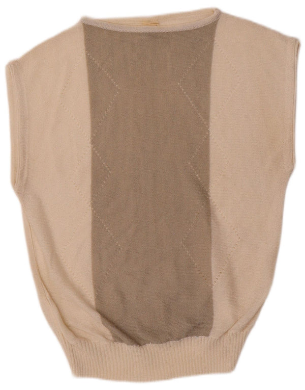 Vintage γυναικείο γιλέκο Tank Top UK 14 Large Off White Colourblock Βαμβακερό