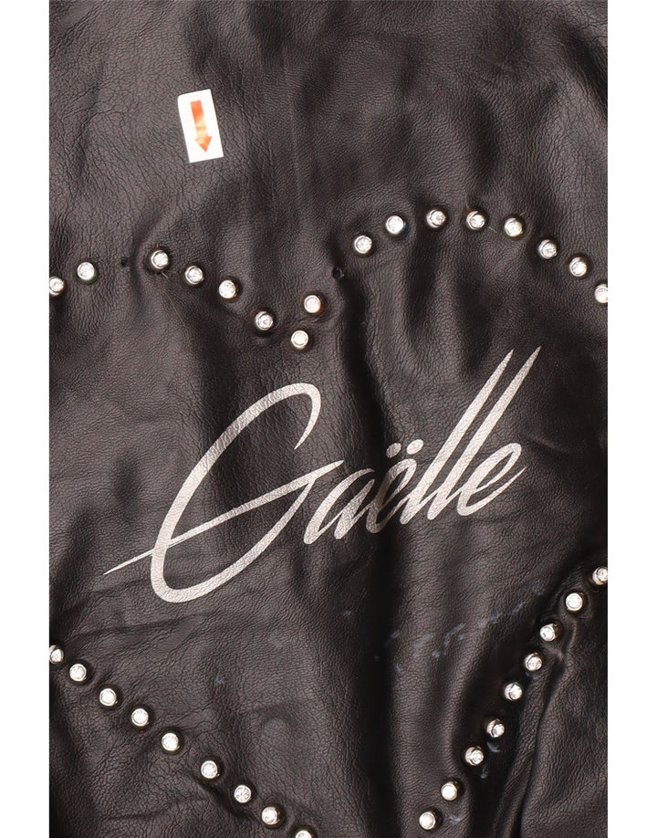 Γυναικείο δερμάτινο μπουφάν GAELLE Graphic Crop UK 6 XS Μαύρο