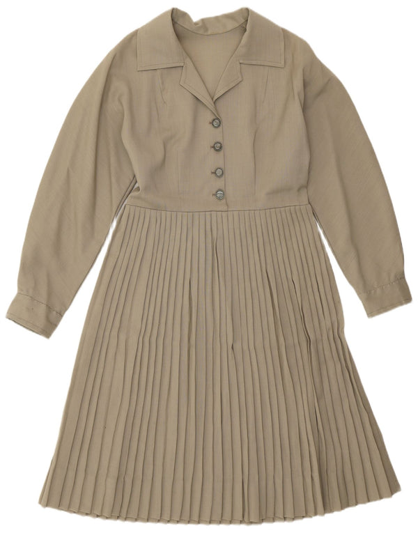 Vintage γυναικείο μακρυμάνικο φόρεμα A-line UK 12 Medium Khaki