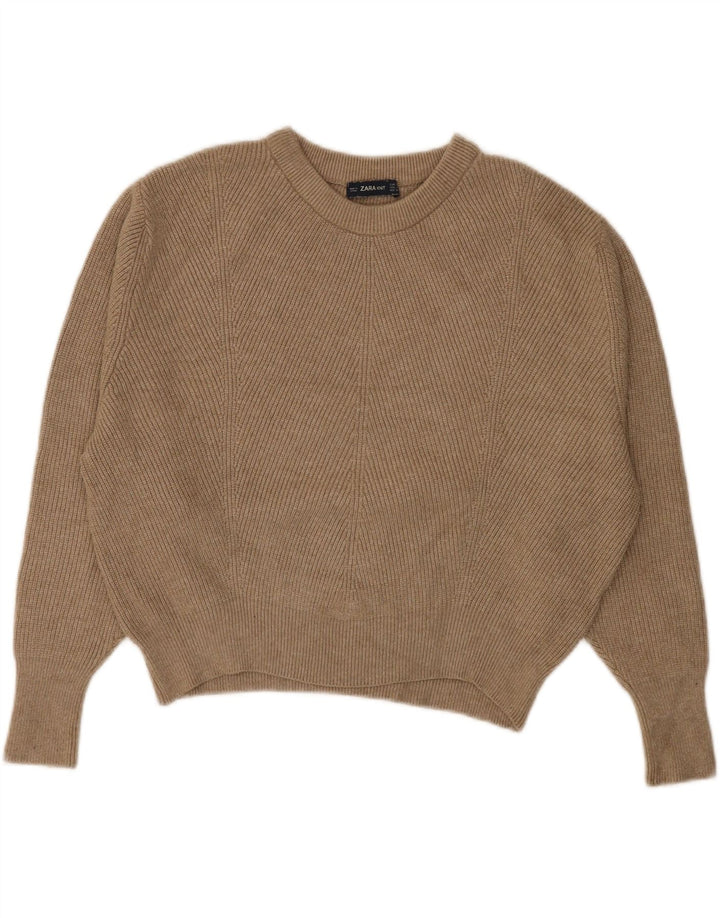 ZARA Womens Oversized Crop Crew Neck Jumper Sweater UK 14 Medium Brown Vintage Zara and Second-Hand Zara from Messina Hembry 