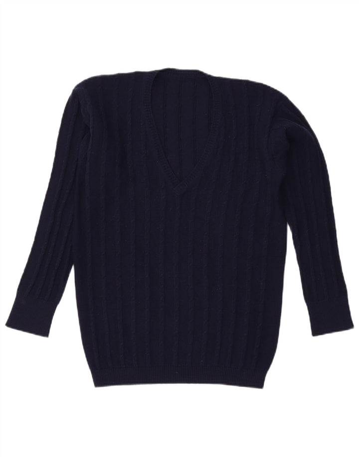 VINTAGE Γυναικείο πουλόβερ με V λαιμόκοψη UK 16 Large Navy Blue