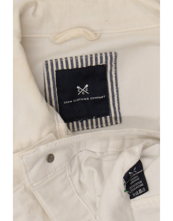 CREW CLOTHING Γυναικείο Crop Τζιν Μπουφάν UK 14 Μεσαίο Λευκό Βαμβακερό