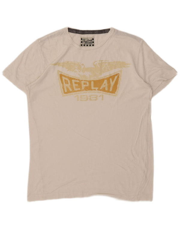Ανδρικό γραφικό T-Shirt Replay Top Medium White