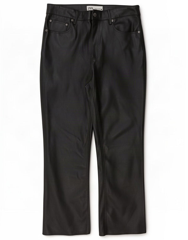 Zara Γυναικείο Crop Bootcut Παντελόνι από συνθετικό δέρμα EU 38 Small W28 L25 Μαύρο