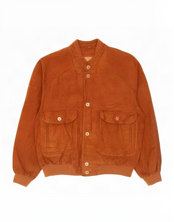 Vintage Ανδρικό Suede Bomber Jacket IT 56 3XL Καφέ Δερμάτινο