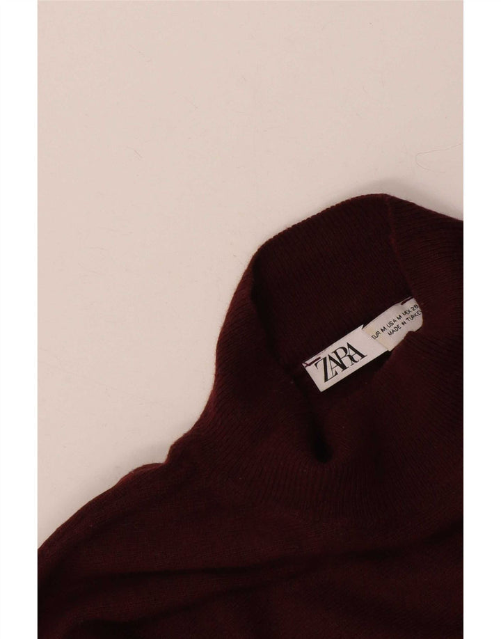 Zara γυναικείο πουλόβερ με λαιμόκοψη χελώνας UK 14 Medium Burgundy